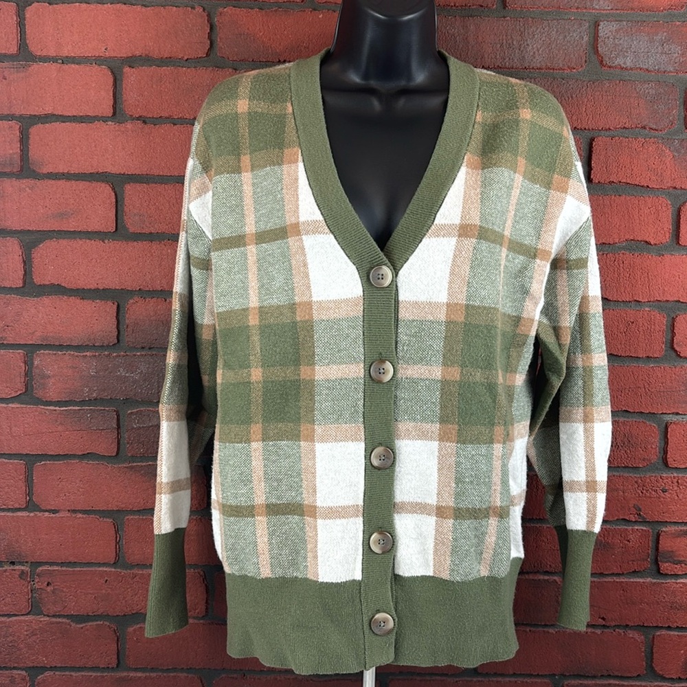 Rachel Zoe Sweater Womans Medium Checkered Button Down